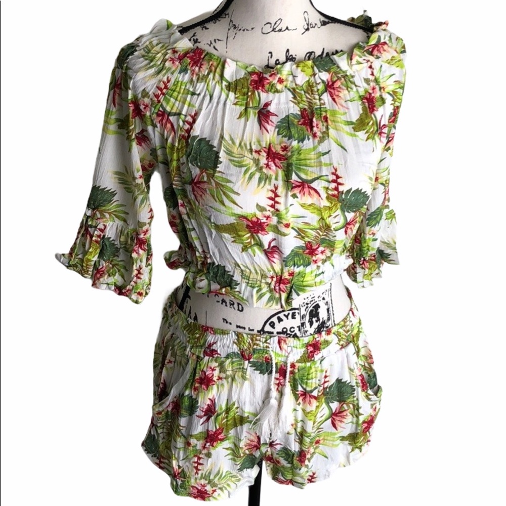 Salty Lemon Floral Print Crop Top and Shorts Set